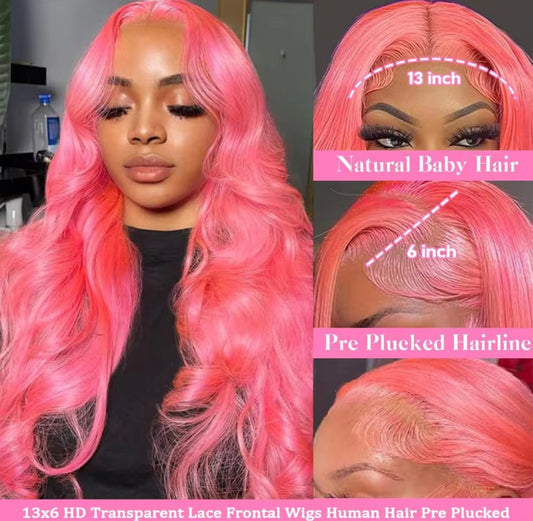 Pink Body Wave HD Lace Front Human Hair Wig