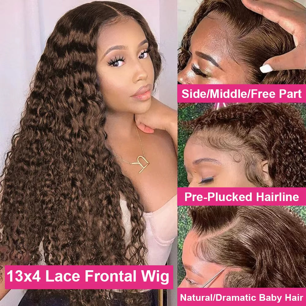 Brown Deep Wave HD Lace Front Human Hair Wig