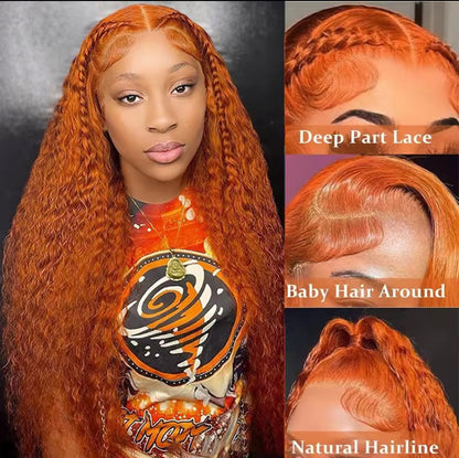 Orange Deep Wave HD Lace Front Human Hair Wig