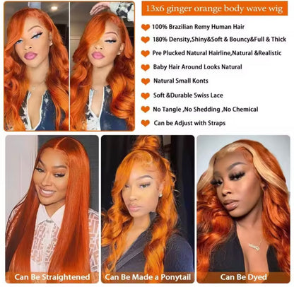 Orange Body Wave HD Lace Front Wig Human Hair