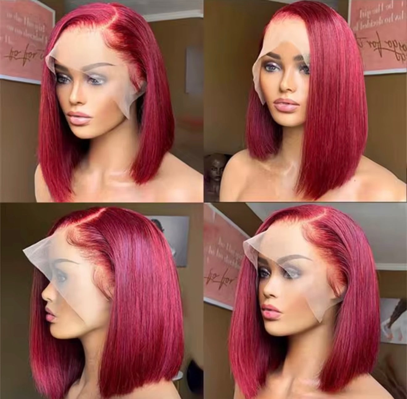 Burgundy Straight Bob Lace Front Human Hair Wig
