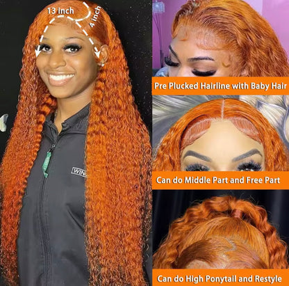 Orange Deep Wave HD Lace Front Human Hair Wig
