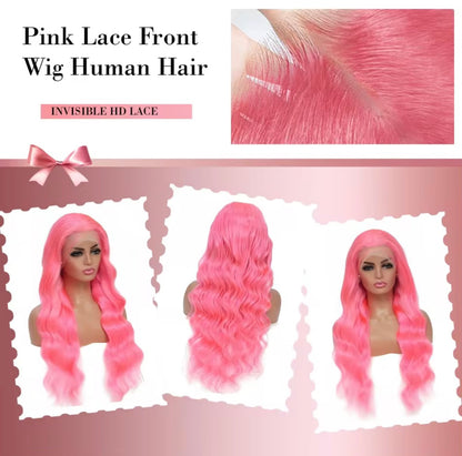 Pink Body Wave HD Lace Front Human Hair Wig