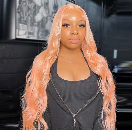 Salmon Pink Body Wave HD Lace Front Human Hair Wig