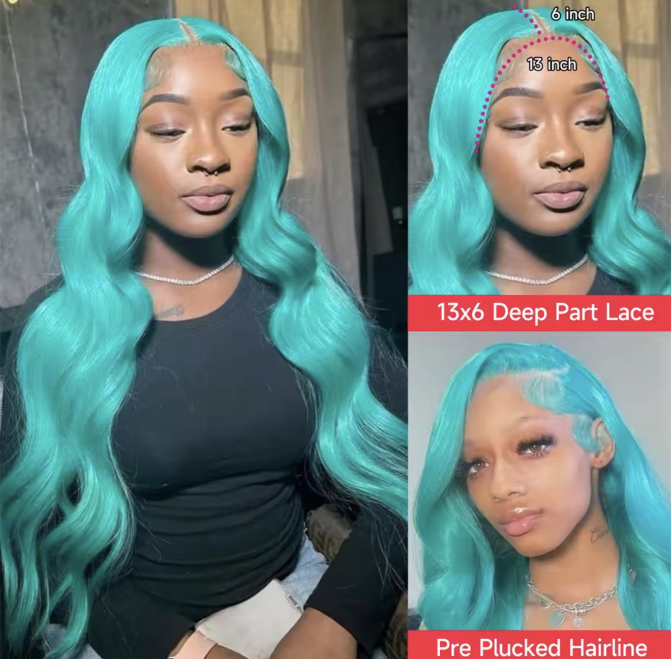 Teal Body Wave HD 360 Full Lace Human Hair Wig