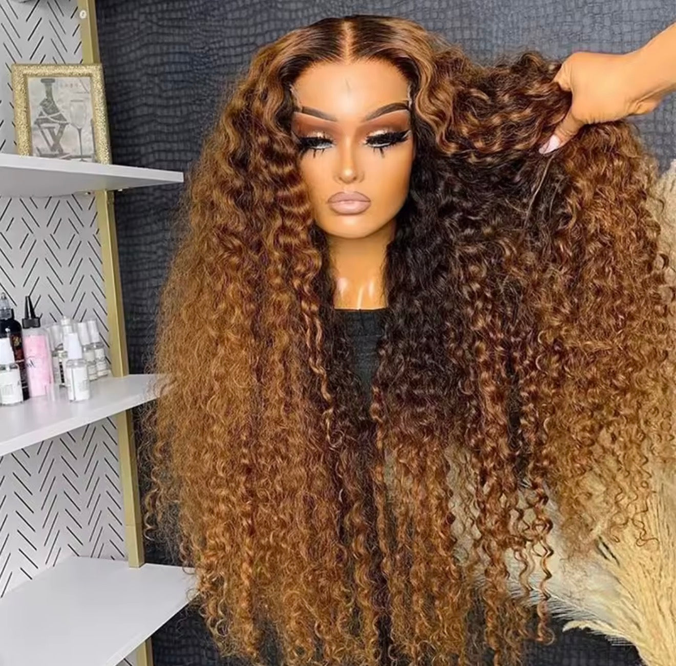 Honey Brown Highlights Deep Wave HD Lace Front Human Hair Wig
