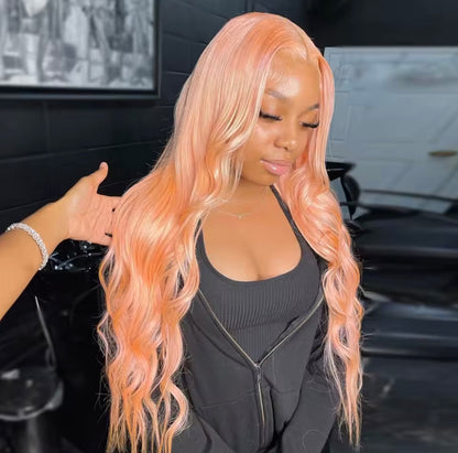 Salmon Pink Body Wave HD Lace Front Human Hair Wig