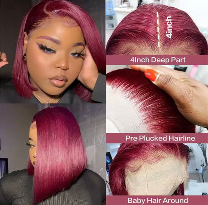 Burgundy Straight Bob Lace Front Human Hair Wig