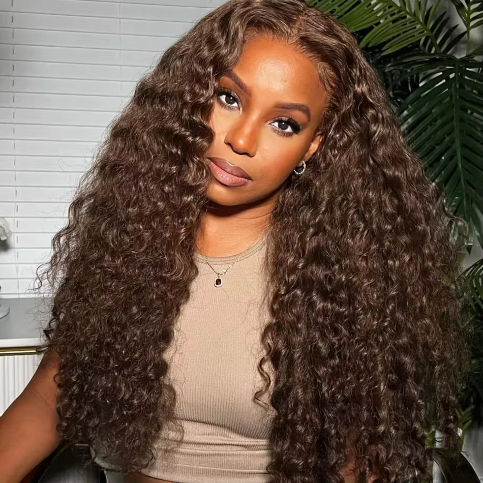 Brown Deep Wave HD Lace Front Human Hair Wig
