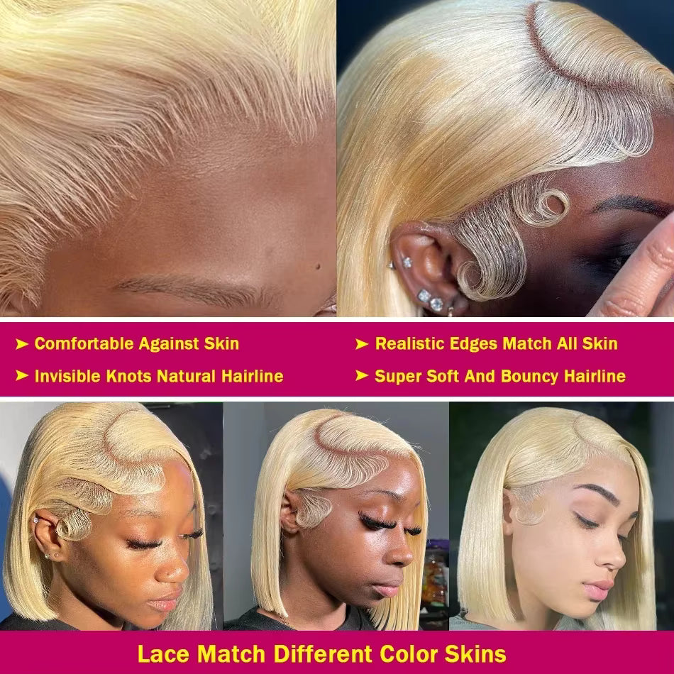 Blonde Straight Lace Front Human Hair Bob Wig