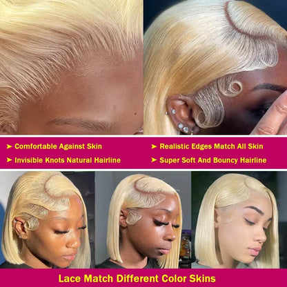 Blonde Straight Lace Front Human Hair Bob Wig
