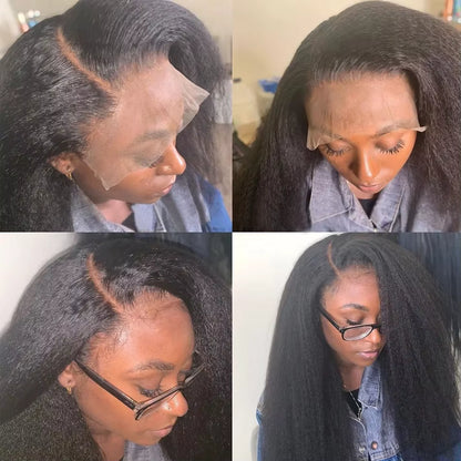 Dark Brown Straight Kinky HD Lace Front Human Hair Wig