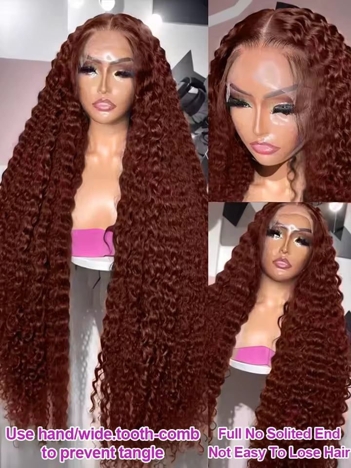 Brown Deep Wave HD Lace Front Human Hair Wig