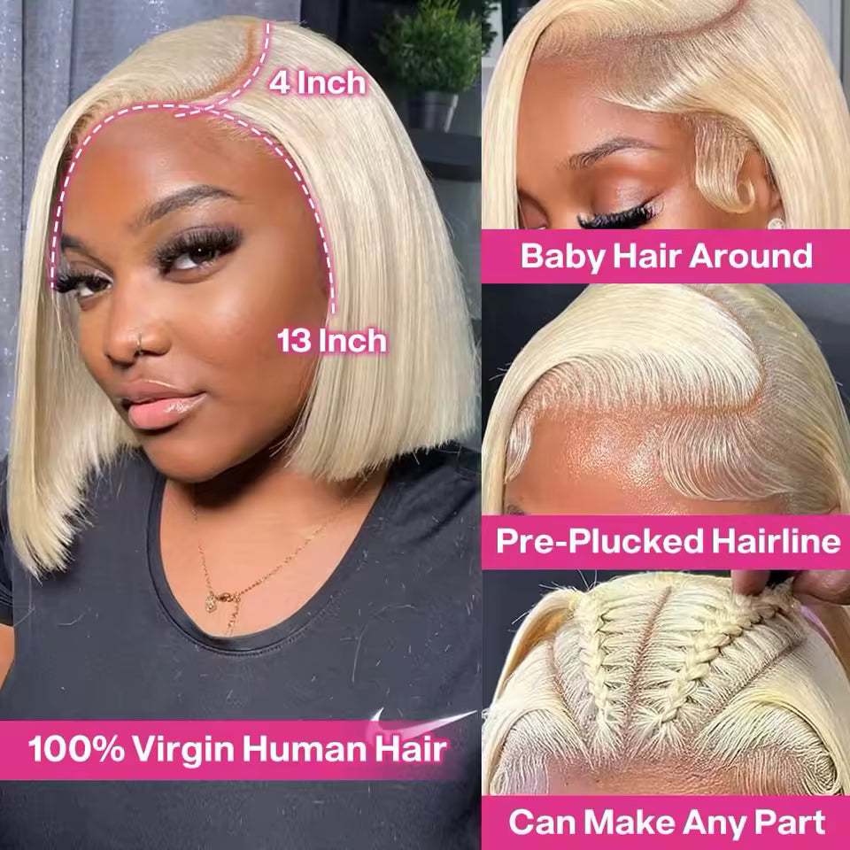 Blonde Straight Lace Front Human Hair Bob Wig