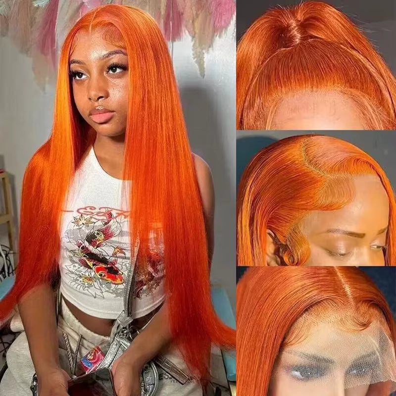 Ginger Orange Straight Lace Front Human Hair Wig