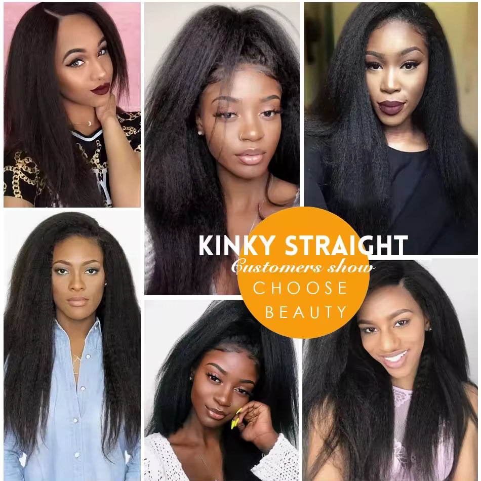 Dark Brown Straight Kinky HD Lace Front Human Hair Wig