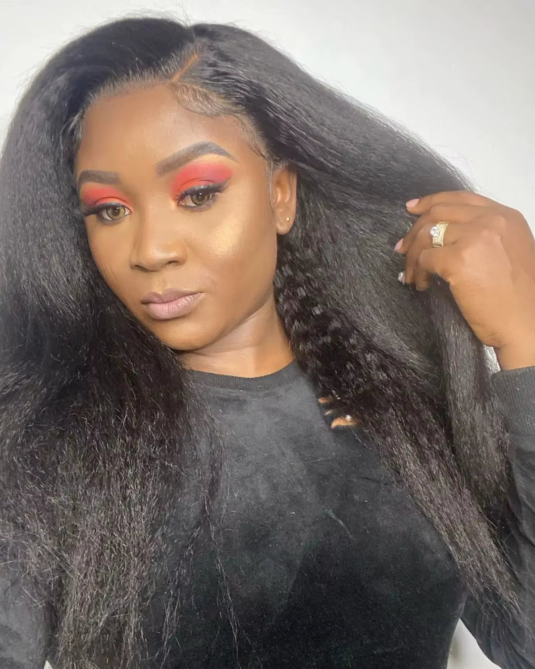 Dark Brown Straight Kinky HD Lace Front Human Hair Wig