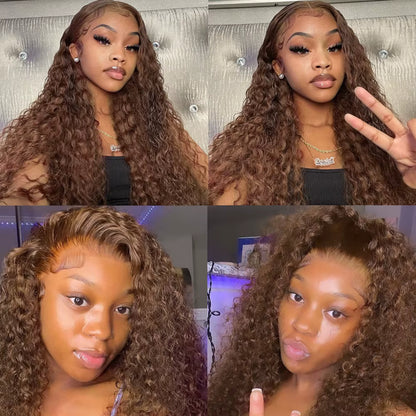 Brown Deep Wave HD Lace Front Human Hair Wig