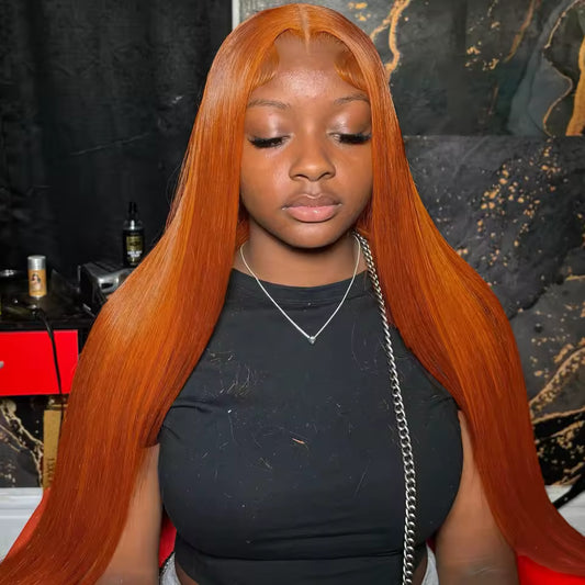 Ginger Orange Straight Lace Front Human Hair Wig