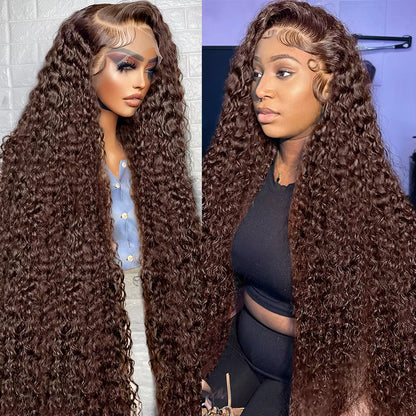 Brown Deep Wave HD Lace Front Human Hair Wig