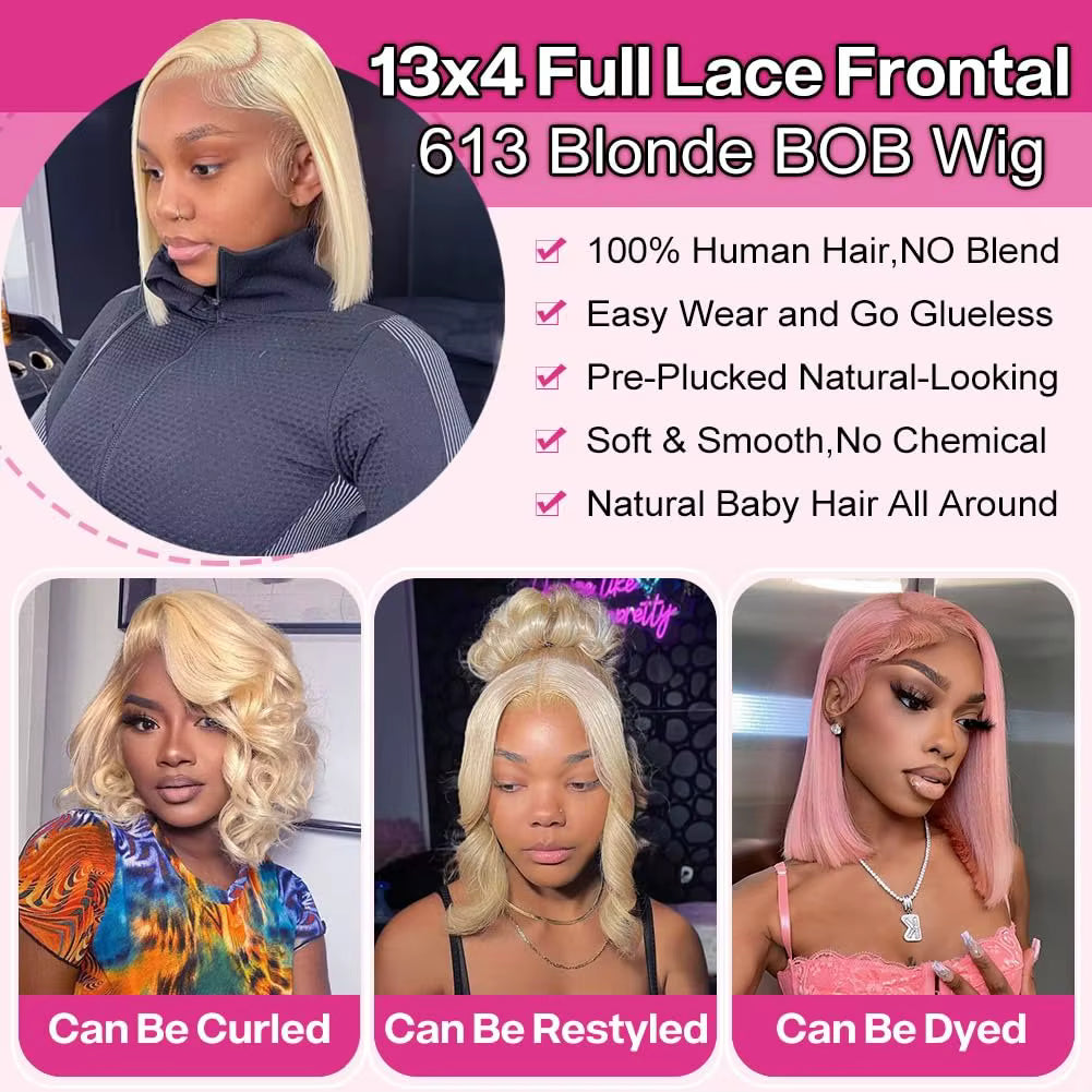 Blonde Straight Lace Front Human Hair Bob Wig