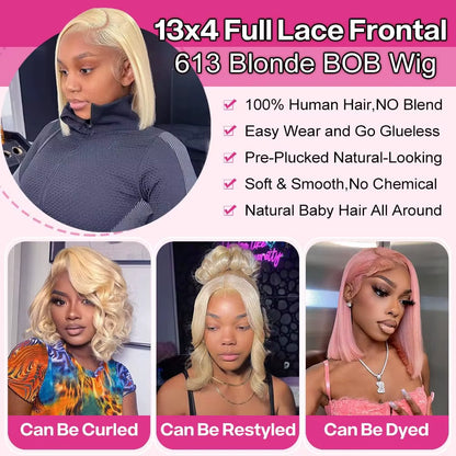 Blonde Straight Lace Front Human Hair Bob Wig