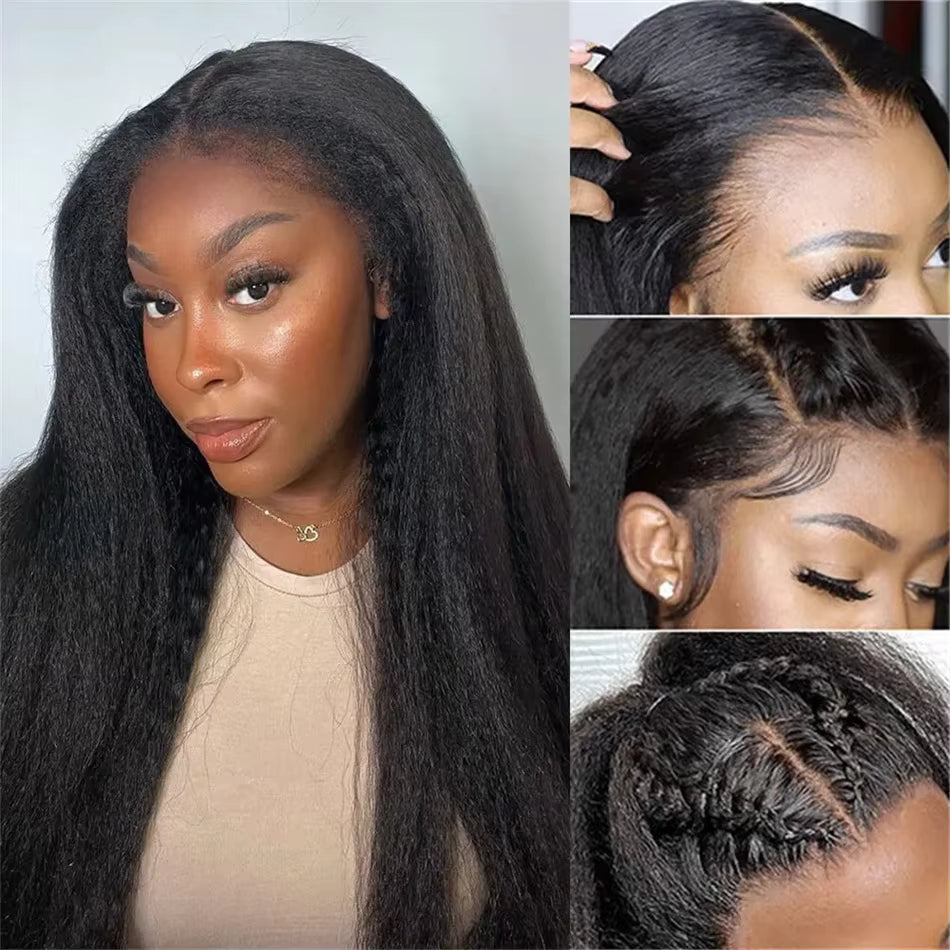 Dark Brown Straight Kinky HD Lace Front Human Hair Wig