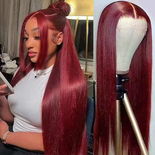 Red Straight HD Lace Front Human Hair Wig