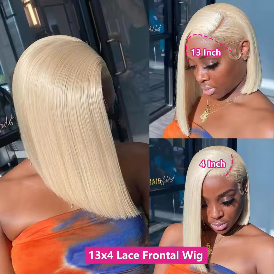 Blonde Straight Lace Front Human Hair Bob Wig