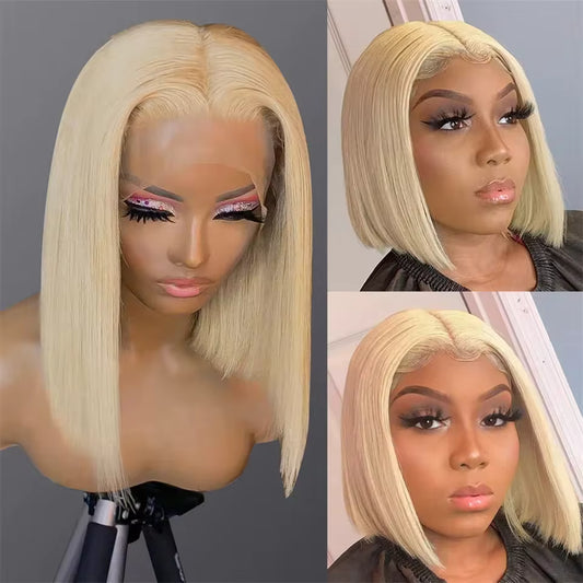 Blonde Straight Lace Front Human Hair Bob Wig