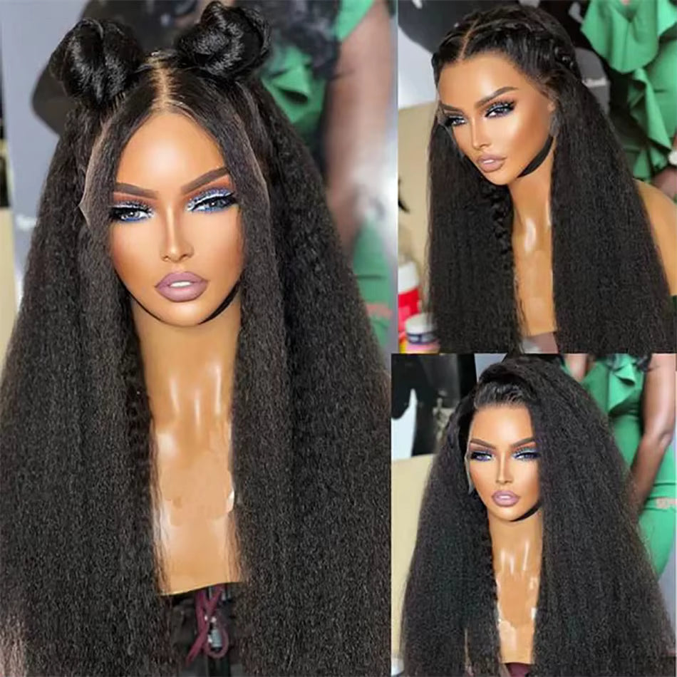 Dark Brown Straight Kinky HD Lace Front Human Hair Wig