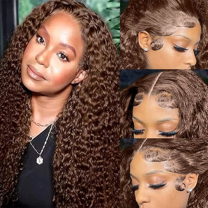Brown Deep Wave HD Lace Front Human Hair Wig